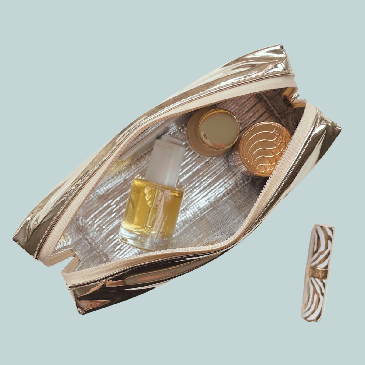 golden shimmer travel weekender makeup organizer bag WELLinsulated Insulated Makeup Bag Gold