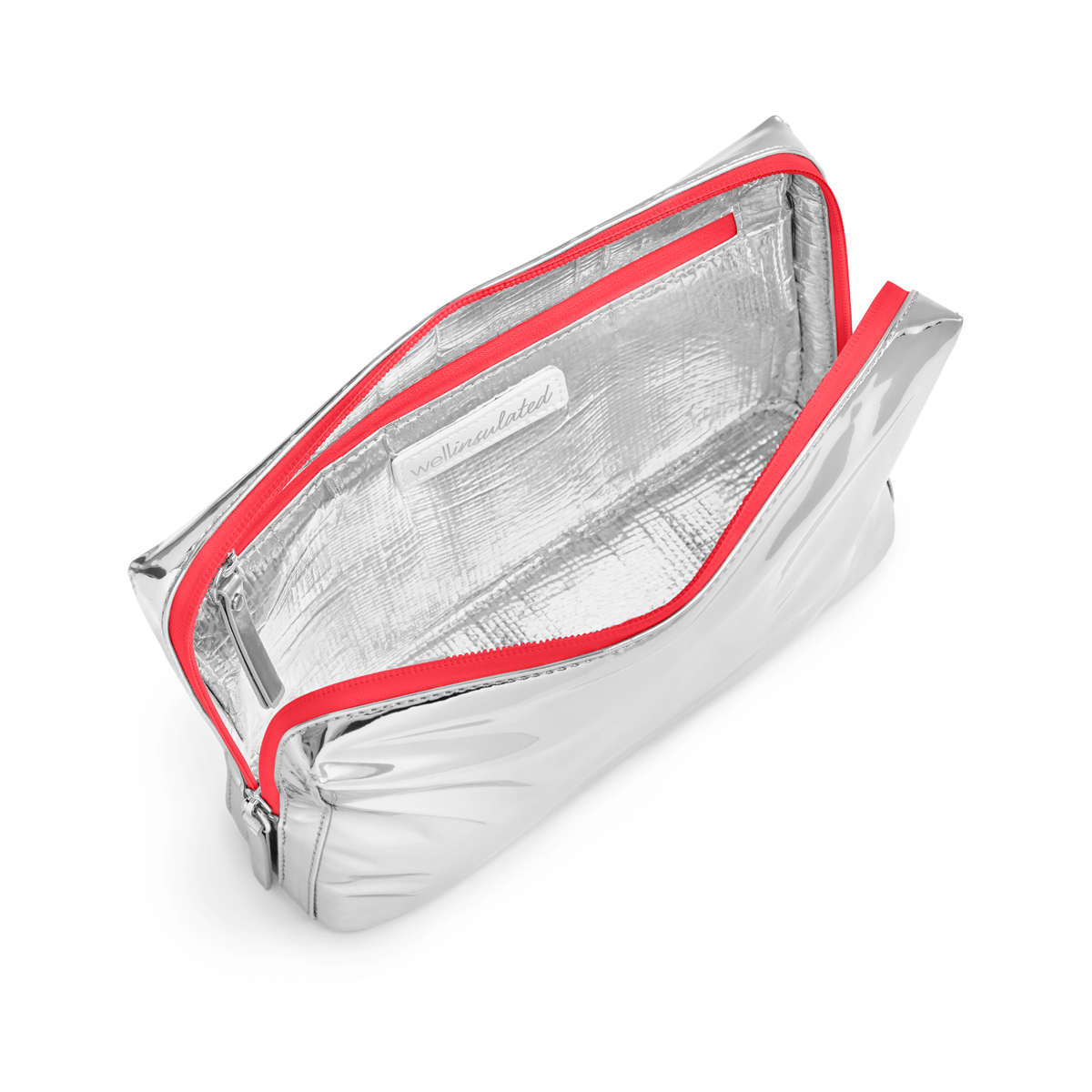 WELLinsulated Performance Beauty Bag in red zipper showing the high performance thermal insulation and aluminum lining inside.