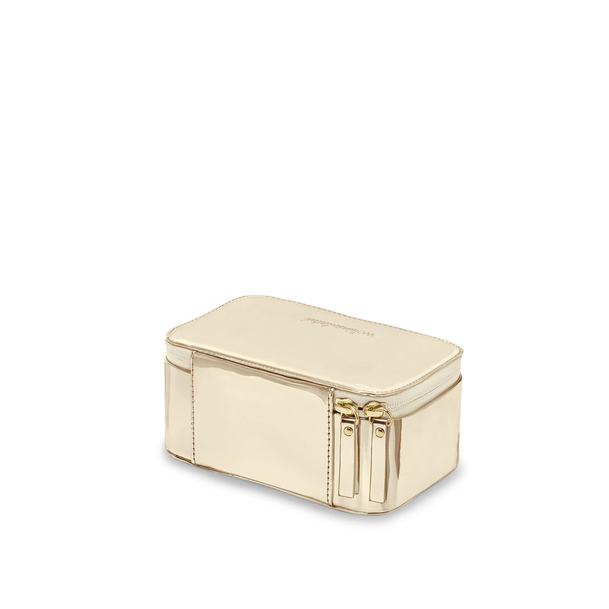 Back view of the gold WELLinsulated Mini Travel Case with its water-resistant sealing zipper.