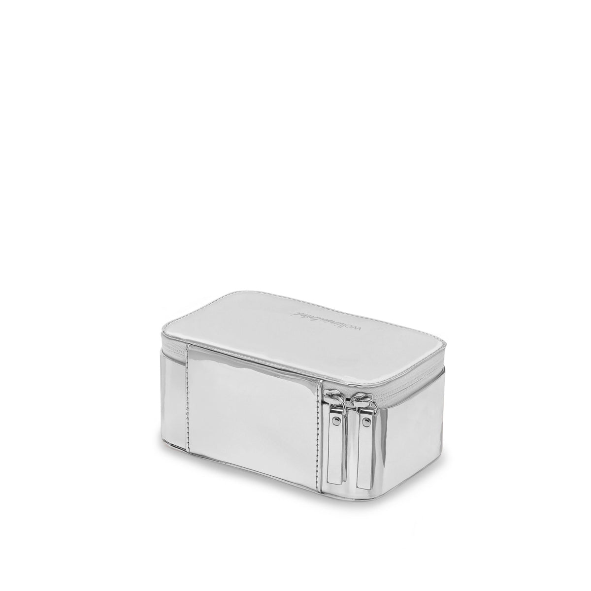 Back view of the silver WELLinsulated Mini Travel Case with its water-resistant sealing zipper.