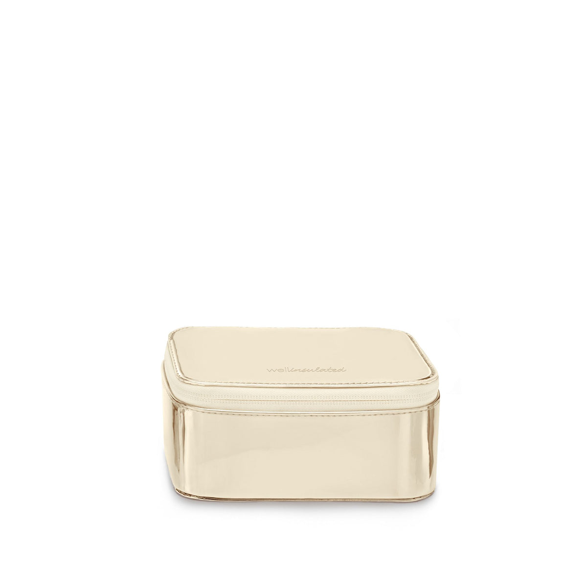 WELLinsulated Performance Mini Travel Case in gold, a small structured  insulated case for vitamins, small electronics, and jewelry.