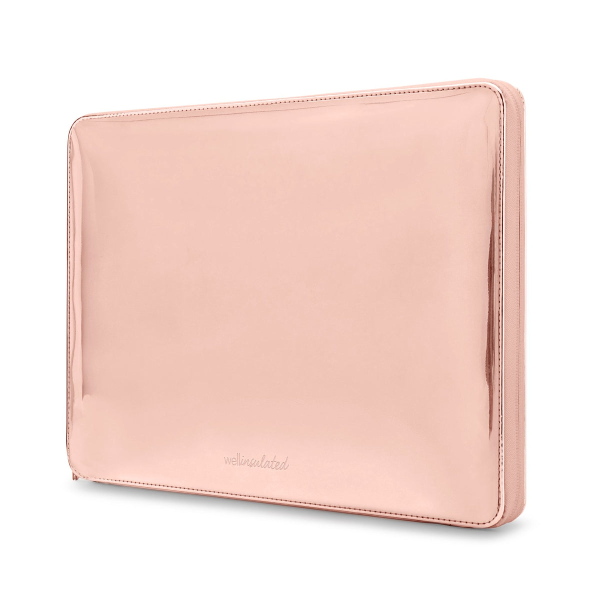 Side view of the rose gold WELLinsulated Tech Case, a slim insulated sleeve for 13 to 14 inch laptops.